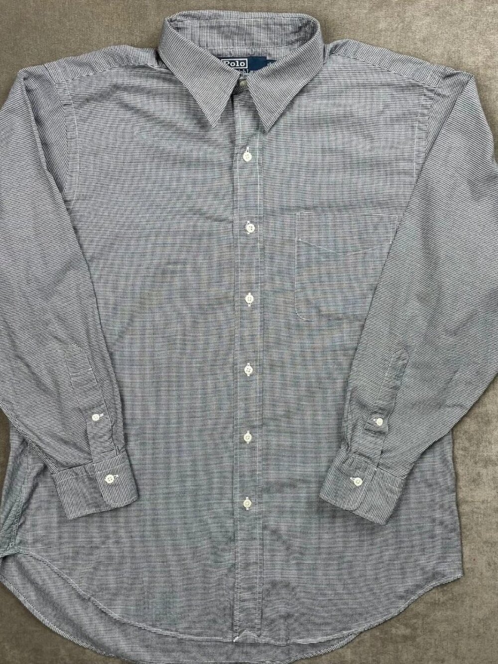 Polo RL Andrew Houdstooth Black & White Pattern Button-Up Shirt Men's Sz L 16.5